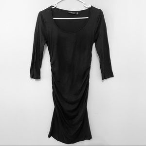 Cotton Ruched Bodycon Black Dress